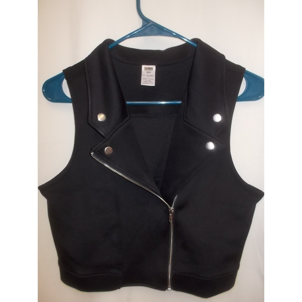 Balera Womens Black Moto Zip Front Dance Vest Crop Top Size MA RN 64830